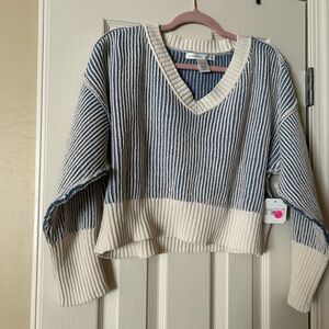 Altar’d State Cream/Blue Ribbed Cop Sweater NWT $72 medium